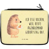 Mr. & Mrs. Panda Schlampermäppchen Igel Kuchenstück - Gelb Pastell - Geschenk, Kuchen, Geburtstagskuchen, Mäppchen, Federmäppchen, Bleistiftetui, Stifteetui, Etui, Torte