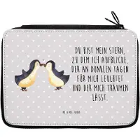 Mr. & Mrs. Panda Federmäppchen Pinguin Liebe - Grau Pastell - Geschenk, Geschenkidee, reiseetui, Mäppchen, Hochzeit, Bleistiftetui, Etui, Freundin, Federmappe, Verliebt