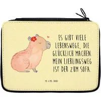 Mr. & Mrs. Panda Schreibmappe Capybara Blume - Gelb Pastell - Geschenk, Etui, Federmäppchen, Bleistiftetui, Mäppchen, Lustige Sprüche, Federtasche, Federmappe