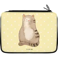 Mr. & Mrs. Panda Schlampermäppchen Katze Sitzen - Gelb Pastell - Geschenk, Katzen, Federmäppchen, Federtasche, Cat, Stifteetui, Etui, Herz, Federmappe, Liebe, Cats