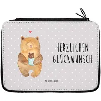 Mr. & Mrs. Panda Schlampermäppchen Bär Baby - Grau Pastell - Geschenk, Teddy, Taufe, Mäppchen, Nichte, Mutter, Schulmäppchen, Etui, Stifteetui, Federmäppchen, Geburtstag