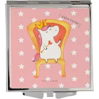 Mr. & Mrs. Panda Schminkspiegel Einhorn Prinzessin - Rot Pastell - Geschenk, Mini Spiegel, Taschenspiegel, Kosmetikspiegel klappbar, Geburtstagsgeschenk, Monat, Unicorn
