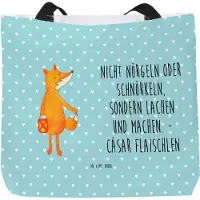 Mr. & Mrs. Panda Einkaufstasche Fuchs Laterne - Türkis Pastell - Geschenk, Strandtasche, Optimistisch, Laptoptasche, Laternenumzug, Sankt Martin, Positiv, Tote Bag