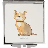Mr. & Mrs. Panda Quadratischer Spiegel Hund Glück - Weiß - Geschenk, Kleiner, Frauen, Liebe, Reisespiegel, Schminkspiegel, Taschenspiegel, Corgie, Sprüche, Süß, Spruch