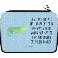Mr. & Mrs. Panda Bleistiftetui Krokodil - Blau Pastell - Geschenk, Federmäppchen, Beste Freundin, Schlampermäppchen, Mäppchen, Federtasche, Meer, Lieblingsmensch