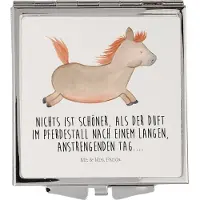 Mr. & Mrs. Panda Frauen Spiegel Pferd Springen - Weiß - Geschenk, Reise, Quadratischer, Stall, Kleiner, Kosmetikspiegel, Bauernhof, Schminkspiegel, Pony, Pferde, Reiten