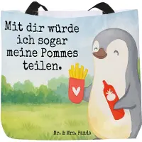 Mr. & Mrs. Panda Tote Bag Pinguin Pommes Design - Weiß - Geschenk, Valentinstag, für Frauen, Laptoptasche, Reisetasche, Freund, Mitbringsel, Freundin, Strandtasche