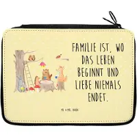 Mr. & Mrs. Panda Mäppchen Waldtiere Picknick - Gelb Pastell - Geschenk, Lustige Sprüche, Fuchs, Wald, Eichhörnchen, Bleistiftetui, Etui, Schlampermäppchen, Igel, Maus