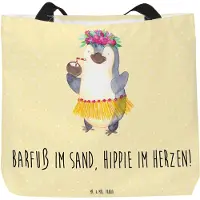 Mr. & Mrs. Panda Schultasche Sommer Hippie - Gelb Pastell - Geschenk, Strand, Summer Feelings, Vibes, Sommerferien Abschiedsgeschenk, Laptoptasche, Strandtasche, Natur