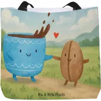 Mr. & Mrs. Panda Schultasche Kaffee Bohne Design - Weiß - Geschenk, Tiermotive, Reisetasche, Glück, Tasche, Genuss, Laptoptasche, Zufriedenheit, Beutel, Kaffeebohne