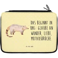Mr. & Mrs. Panda Federmäppchen Nasenbaer - Gelb Pastell - Geschenk, Mäppchen, Lustige Sprüche, Schreibmappe, Nasenbären, Bleistiftetui, Federmappe, Schlampermäppchen, Bär
