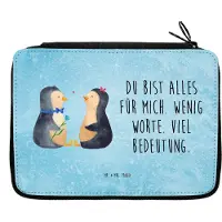 Mr. & Mrs. Panda Federmappe Pinguin Pärchen - Eisblau - Geschenk, Hochzeitsgeschenk, Mäppchen, Liebe, Bleistiftetui, Hochzeit, Schlampermäppchen, Schreibmappe, Etui