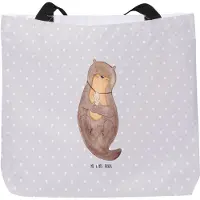 Mr. & Mrs. Panda Tote Bag Otter Muschel - Grau Pastell - Geschenk, Strandtasche, City-Shopper, Schultasche, Süß, Tasche, Beutel, Träumen, Motivation