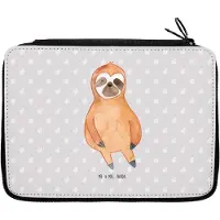 Mr. & Mrs. Panda Federmäppchen Faultier Zufrieden - Grau Pastell - Geschenk, Relaxen, Federmappe, Glück, Federtasche, Mäppchen, Frieden, Etui, für Stifte