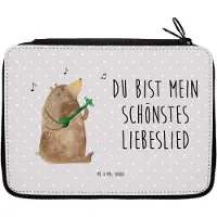 Mr. & Mrs. Panda Federtasche Bär Lied - Grau Pastell - Geschenk, Schlampermäppchen, Stifteetui, Liebe, Valentinstag, Mäppchen, Frau, Herz, Spruch, Teddy, Bleistiftetui