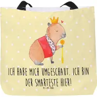 Mr. & Mrs. Panda Strandtasche Capybara König - Gelb Pastell - Geschenk, Laptoptasche, Reisetasche, Tasche, Lustige Sprüche, Schultasche, Tote Bag