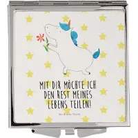 Mr. & Mrs. Panda Frauen Spiegel Einhorn Blume - Weiß - Geschenk, Reisespiegel, Freundin, Einhörner, Unicorn, Liebe, Heiraten, Handspiegel, Kosmetikspiegel, Schminkspiegel