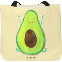 Mr. & Mrs. Panda Tote Bag Avocado Glücklich - Gelb Pastell - Geschenk, Einkaufstasche, Strandtasche, Laptoptasche, Frucht, Beutel, Chaos, Reisetasche, Freude