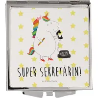 Mr. & Mrs. Panda Klappspiegel Einhorn Sekretärin - Weiß - Geschenk, Taschenspiegel, Schminkspiegel klein, Einhörner, Frauen Spiegel, Unicorn, Kleiner, Steuerkanzlei, Büro