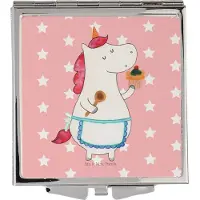 Mr. & Mrs. Panda Schminkspiegel Einhorn Küche - Rot Pastell - Geschenk, Kosmetikspiegel, Klappspiegel, Torte, Unicorn, Einhörner, Muffin, Koch, klein, Frauen Spiegel