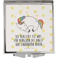 Mr. & Mrs. Panda Kosmetikspiegel Einhorn Nacht - Weiß - Geschenk, Schminkspiegel, Unicorn, Traum, klein, Kleiner Spiegel, Handspiegel, Freundin, Klappspiegel, Einhörner