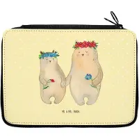 Mr. & Mrs. Panda Etui Bären mit Blumenkranz - Gelb Pastell - Geschenk, Mäppchen, Federmäppchen, Bär, Federmappe, Muttertag, Bleistiftetui, Vorbild, Mutter, Mama, Family