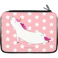 Mr. & Mrs. Panda Federmappe Einhorn Yoga - Rot Pastell - Geschenk, Achtsamkeit, Yogamatte, Federmäppchen, Schreibmappe, Unicorn, Etui, Federtasche, Namaste, Mäppchen