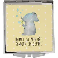 Mr. & Mrs. Panda Schminkspiegel Elefant Seifenblasen - Gelb Pastell - Geschenk, Lustige Sprüche, Klappbarer Spiegel, Handspiegel, Kleiner, Liebesspruch, Kosmetikspiegel