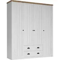 Furniture24 Kleiderschrank 171 cm Prowansja S4D Schlafzimmer 4 türiger Drehtürenschrank Schrank mit 2 Schubladen 8 Einlegeboden 1 Kleiderstange Kiefer Weiß/Lefkas Eiche