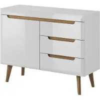 Furniture24 Kommode Sideboard NORDI in Skandinavische Stil Weiß/Weiß Hochglanz
