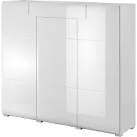 Furniture24 Moderne Kommode Toledo 25 mit 3 Türen, 1 Schublade und 8 Einlegeböden in Weiß/Weiß Hochglanz -
