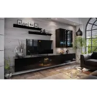 FURMEB Patryk Hojka FurMeb24 - Wohnwand BOXI 1 - Hochglanz mit LED Wohnzimmerm¶bel mit TV-Schrank, 2 H€ngeschr€nken und Regale