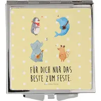 Mr. & Mrs. Panda Kosmetikspiegel Big Band - Gelb Pastell - Geschenk, Musik, Lustige Sprüche, Frauen Spiegel, Handspiegel, Elefant, Taschenspiegel, Quadratischer, Pinguin