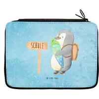 Mr. & Mrs. Panda Etui Pinguin Schultüte - Eisblau - Geschenk, Schulanfänger, Zur Einschulung, Erster Schultag, Federmäppchen, für Stifte, Mäppchen, Federmappe