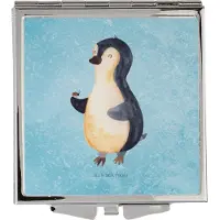 Mr. & Mrs. Panda Schminkspiegel klein Pinguin Marienkäfer - Eisblau - Geschenk, Kosmetikspiegel, Taschenspiegel, Liebe, Aufmerksam, Glück, Freude, Kleine Wunder, klappbar
