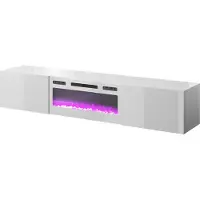 Furniture24 Fernsehschrank SLIDE EF 200x37x40 cm Tv-Schrank mit elektrichem Kamin Heizfunktion Lowboard 2 Klappen Hängende Weiß Hochglanz/Weiß Kamin