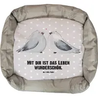 Mr. & Mrs. Panda Hundesofa Turteltauben Liebe - Grau Pastell - Geschenk, Freundin, Hund, Hochzeitstag, Umzug, behaglich, Ostern, Verlobung, Vatertag, Tauben, Muttertag