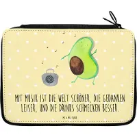Mr. & Mrs. Panda Schlampermäppchen Avocado Tanzen - Gelb Pastell - Geschenk, Etui, Schreibetui, Mäppchen, Federmäppchen, Urlaub, Musik, Stiftetasche, Singen, Gute Laune