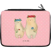 Mr. & Mrs. Panda Federtasche Bären mit Blumenkranz - Rot Pastell - Geschenk, Bär, Etui, Kinder, Schlampermäppchen, Familie, Bleistiftetui, Muttertag, Mama, Mäppchen