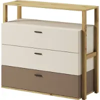 Furniture24 Kommode 98x90x40 cm LENNY LY-06 mit 4 Schubladen Beige/Trüffel/Artisan Oak