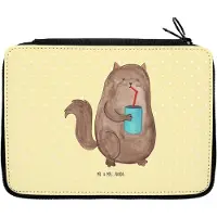 Mr. & Mrs. Panda Federtasche Katze Dose - Gelb Pastell - Geschenk, Etui, Federmäppchen, Cats, Cat, Katzen, Durstig, Federmappe, Mäppchen, Schlampermäppchen, trinken