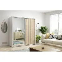 FURMEB Patryk Hojka FurMeb24 Schrank KAIR 200X215 cm Kleiderschrank mit Spiegel - Craft gold und Wei