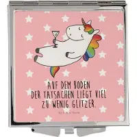 Mr. & Mrs. Panda Schminkspiegel Einhorn Cocktail - Rot Pastell - Geschenk, Einhörner, Kleiner Spiegel, Quadratischer, Spaß, Klappspiegel, Kosmetikspiegel, Unicorn, Frauen