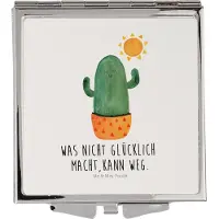 Mr. & Mrs. Panda Kleiner Spiegel Kaktus Sonne - Weiß - Geschenk, Kakteen, Geschenkidee, Taschenspiegel, Kosmetikspiegel, Glück, Scheidung, Schminkspiegel klein, glücklich