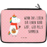 Mr. & Mrs. Panda Etui Einhorn Pilz - Rot Pastell - Geschenk, Spruch, Liebeskummer, Schlampermäppchen, Federmappe, Federmäppchen, Unicorn, Einhörner, Pilze, Mäppchen