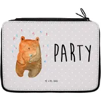 Mr. & Mrs. Panda Etui Bär Party - Grau Pastell - Geschenk, Mitbringsel, Federmäppchen, Mäppchen, Lustig, Teddy, Geburtstagsgeschenk, für Stifte, Federtasche, Federmappe