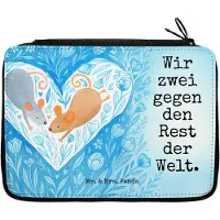Mr. & Mrs. Panda Bleistiftetui Mäuse Herz Design - Weiß - Geschenk, Freundin, Federtasche, Schlampermäppchen, Federmäppchen, Federmappe, Verlobung, Liebe, Mäppchen, Maus