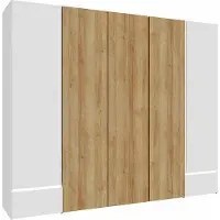 Furniture24 Kleiderschrank 250 x 210.5 x 54.2 cm LENNYBELARDO LNBS5511B 4-türiger Schlafzimmer Schrank 3 Kleiderstangen 2 Schubkästen Weiß/Weiß Glanz/Riviera Eiche
