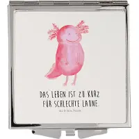 Mr. & Mrs. Panda Mini Spiegel Axolotl Glücklich - Weiß - Geschenk, Schminkspiegel klappbar, Kosmetikspiegel Klein, Lurche, Motivationsspruch, gut Gelaunt, Lurch, Kleiner