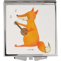 Mr. & Mrs. Panda Schminkspiegel Fuchs Gitarre - Weiß - Geschenk, Frauen Spiegel, Kosmetikspiegel, Taschenspiegel, Kleiner, Optimistisch, Singen, Lagerfeuer, Musik, Mini